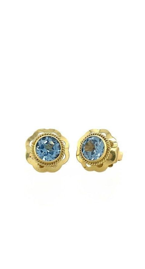 Vintage 14K Gold Stud Earrings with Blue Spinel